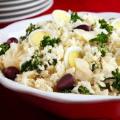 Arroz com bacalhau e brócolis