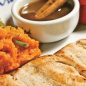 Filé de peixe com canela e purê de abóbora