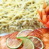 Salmão com risoto de alcachofra